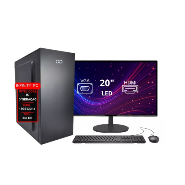 Computador Completo I5 3ºG 16gb Ssd 240gb Monitor 20" Teclado E Mouse