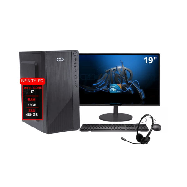 Computador Intel Cpu I7, 16gb Memória Ram, Ssd 480, Wifi, Monitor 19, Kit Teclado, Mouse, Fone