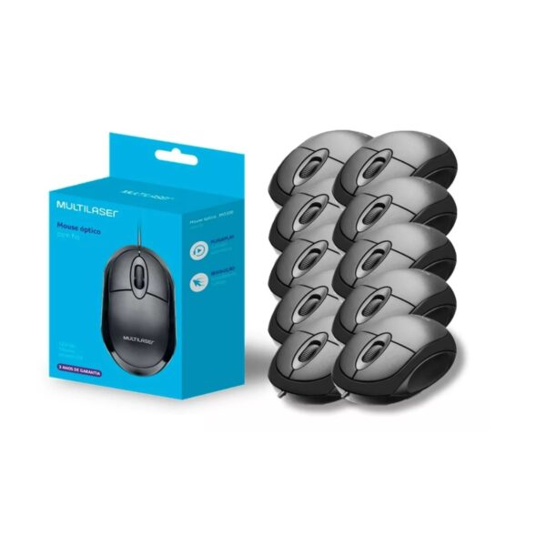 Kit 10x Mouse com Fio Mf 100 Usb 1200dpi 3bot Compacto 120cm Pt