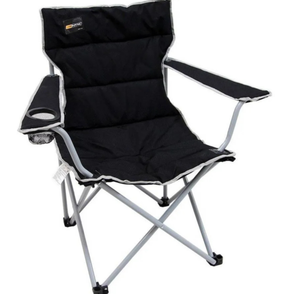 KIT CAMPING NAUTIKA: CADEIRA DOBRÁVEL BONI PRETA COM PORTA COPO + CANECA TÉRMICA 355ML INOX AZUL