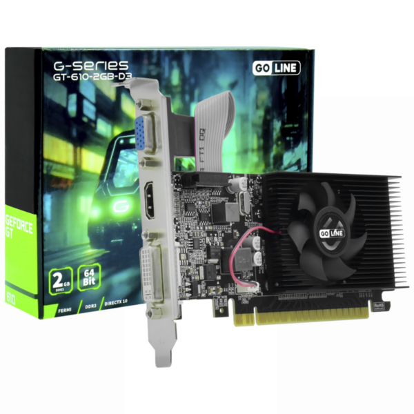 VGA  2GB GOLINE GT610 810MHZ 64BIT DDR3/DVI/HDMI/VGA LOW PROFILE GT-610-2GB-D3