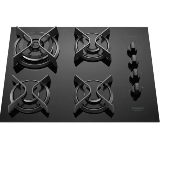 COOKTOP A GÁS DAKO SUPREME 4 QUEIMADORES TRIPLA CHAMA MESA VIDRO PRETO BIVOLT